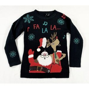 Christmas Holiday 3D Sweater Santa Reindeer Snowflake‎ Women's Petite XL